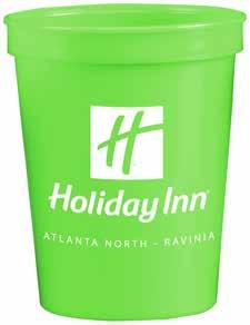 Drinkware and Mugs Drinkware and Mugs Smooth Stadium Cup Item #: IHGMHI5016-L Features: Smooth 17 oz. plastic stadium cup. Color: Neon Green Size: 17 oz. Imprint Area: 2.