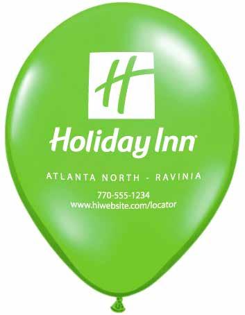 Events Events Balloons Item #: IHGMHI7001-L Features: Round latex balloon, 100% biodegradable latex. Color: jewel lime Size: 11 Imprint Color: white Imprint Area: 4.5 dia.