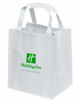 Shopping Bags Shopping Bags Large White Reusable Shopping Bag Item #: IHGMHI8004-L Features: Reusable, 100% recyclable sturdy shopping bags with large side and bottom gussets.