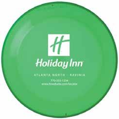 Sports and Leisure Sports and Leisure Flyer Item #: IHGMHI9001-L Features: 9 1/2 diameter heavy-weight frisbee flyer. Color: translucent green Size: 9 1/2 Imprint Color: white Imprint Area: 5 dia.