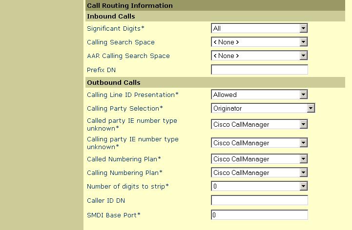 Configure other fields as shown. Note: Remember to configure the channels on the Call Manager to match the number of channels available on the E1 card in the MM.