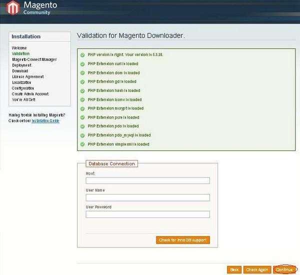 Then you will get a screen of the Magento installer as shown in the following screenshot.