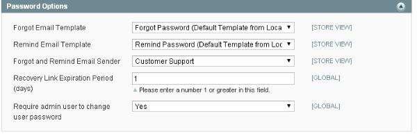 Step (6): The Password Options panel has some settings: Forgot Email Template: It helps to reset the customer's password, if the customer s forgot their password.