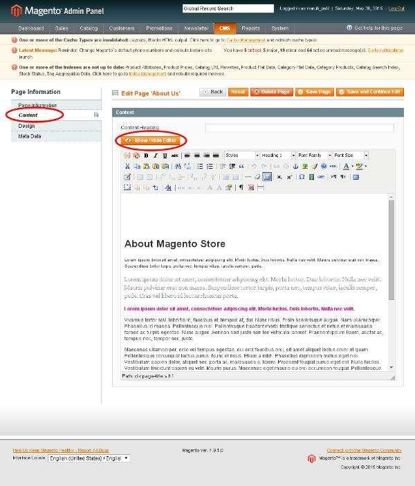 Step (4): On the left menu, click on the Content option which displays the