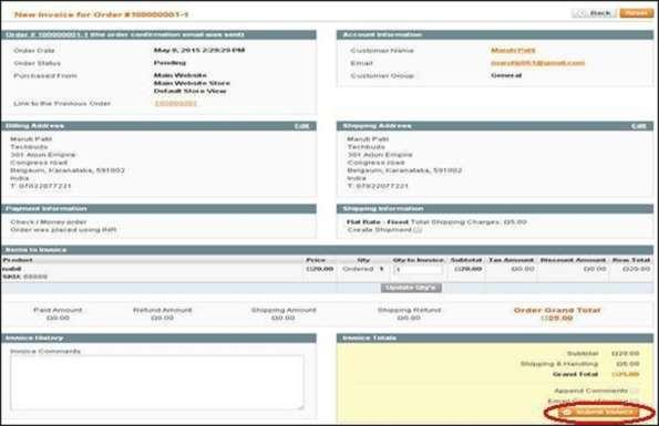 Create the invoice for the order and alert the customer that the order
