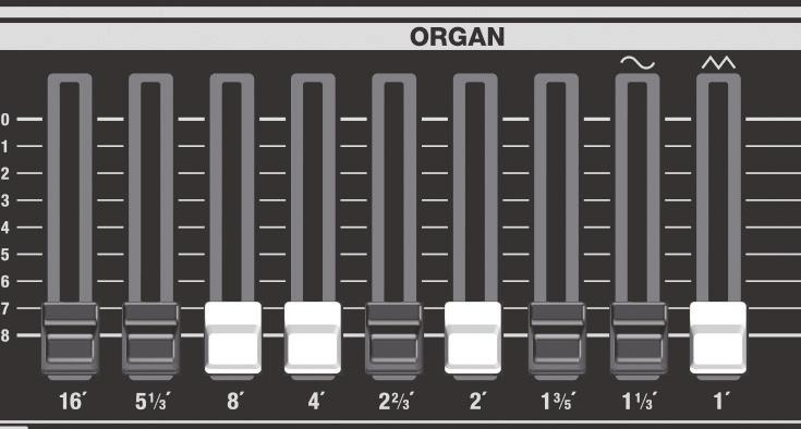 Modifying the Organ Sound Using the Harmonic Bars The harmonic bars are assigned to sounds of different footage (pitch). You can create a wide variety of organ sounds by layering these sounds.