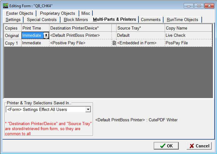 7. Click on the Printer & Tray Selections Saved In drop down menu and select <Form> to save these changes for all users. 8.
