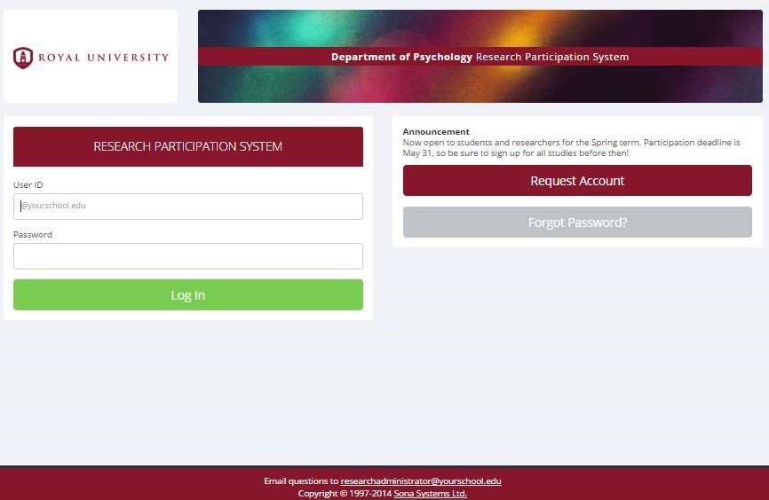 Figure 2 - Login Page Once you log in, depending on the time of the semester, you may also be asked to participate in a prescreening or a