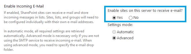 E-Mail drop folder: Step 2: Inbox document library should be