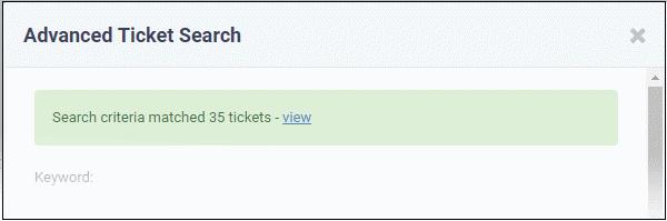 Click the 'view' link to see tickets which match the search criteria To view all the tickets again, click the respective ticket category under 'Tickets' on the left Column Headers The column headers