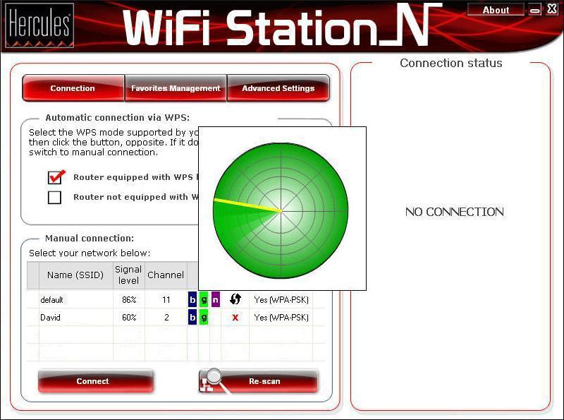 Hercules Wireless N PCI HWNP-300 - In WiFi Station N, go to the Connection page again. - Click the button.