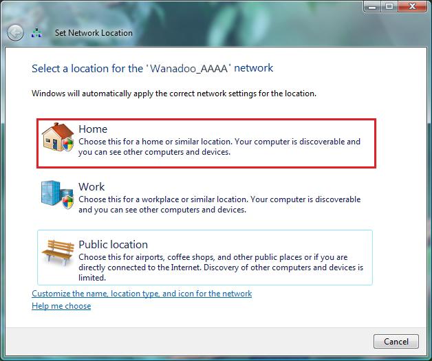 Hercules Wireless N PCI HWNP-300 Windows Vista After establishing a connection to your network, Vista prompts you to select your network location: Home, Work, Public location.