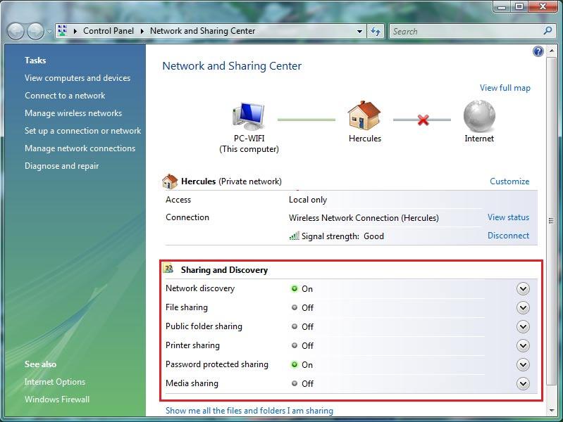 Hercules Wireless N PCI HWNP-300 Note: To open the Network and Sharing Center, click the network icon in the Windows taskbar, then the Network and Sharing Center link.