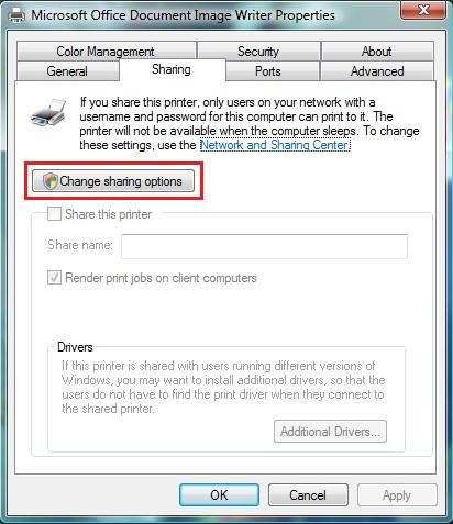 Hercules Wireless N PCI HWNP-300 4. In the Printer Properties window, click the Change sharing options button. 5.