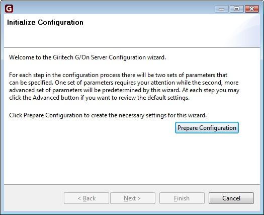 Setting up G/On > Configuration Using the Installation Wizard Press the Installation Wizard button on the configuration welcome screen.