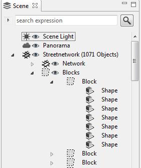 Your Scene Editor should now contain a new Streetnetwork layer, containing a network of blocks, graph segments, and shapes.