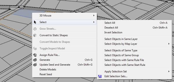 Selection context menu Once you have a selection, the right mouse button context menu contains entries with which you can select additional elements.