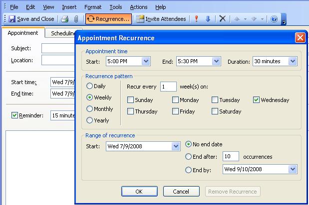 When you are done setting up the appointment, click Save and Close Indicate how Outlook should show the time (busy, tentative, free, or out-of-office).