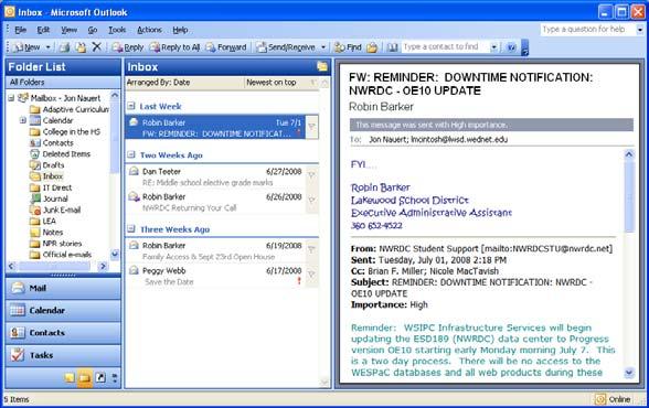 Using the Reading Pane The Reading Pane allows you to see the text of an email message without having to open that message in a new window.