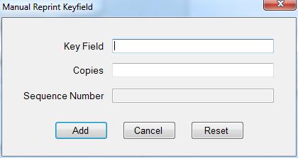 Manual Reprint Key Field window will appear. a. Enter the ballot style you want to print in the Key Field.