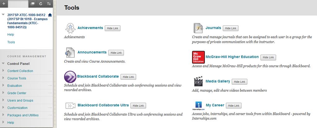 Note: Faculty can access Blackboard Collaborate Ultra from any Content Area, the Tools link located on the Course menu, and by going through the Control