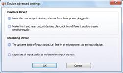 Step 2: Connect an audio device to an audio jack. The The current connected device is dialog box appears. Select the device according to the type of device you connect. Then click OK.