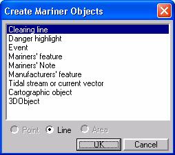 MANAGING THE CHART DATABASE 9.3 Adding Mariner objects The CS68 system makes it possible for the user to plot own markers or areas to identify events, hazards etc in the chart.
