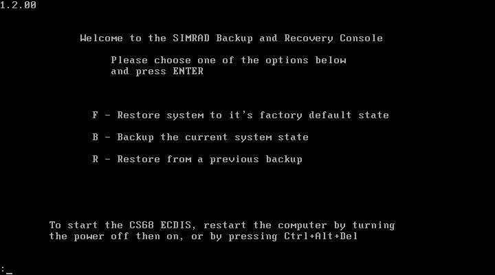 state Press R to restore from a previous backup Factory restore When F is pressed followed by Enter the
