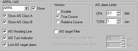 A selected target is indicated with broken square around the target symbol. The illustration shows a selected AIS target.