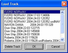Track command. A list of all previously saved tracks will be displayed.