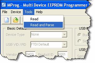 2. Command Program mprog to find out USB Bridge that has already been installed, click Menu Device Scan and it should display result as shown below; 3.