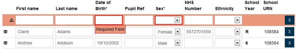 7. Once the two mandatory fields and any other pupil data have been completed in this, or in any of the other four tabs, either: a. Click OR b. Click to add more pupils.