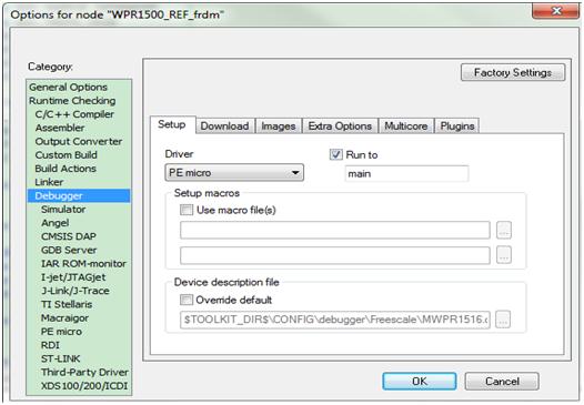 Debugger driver configuration J-Link When using the P&E