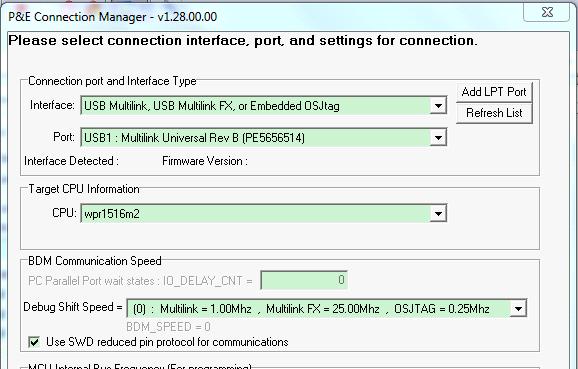 Figure 23. Debugger configurations for PE micro 4. Download the project.