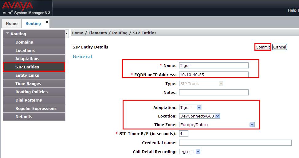2.5 Configure SIP Entity for InnLine IP Select SIP Entities from the left window and click on New in the main window.