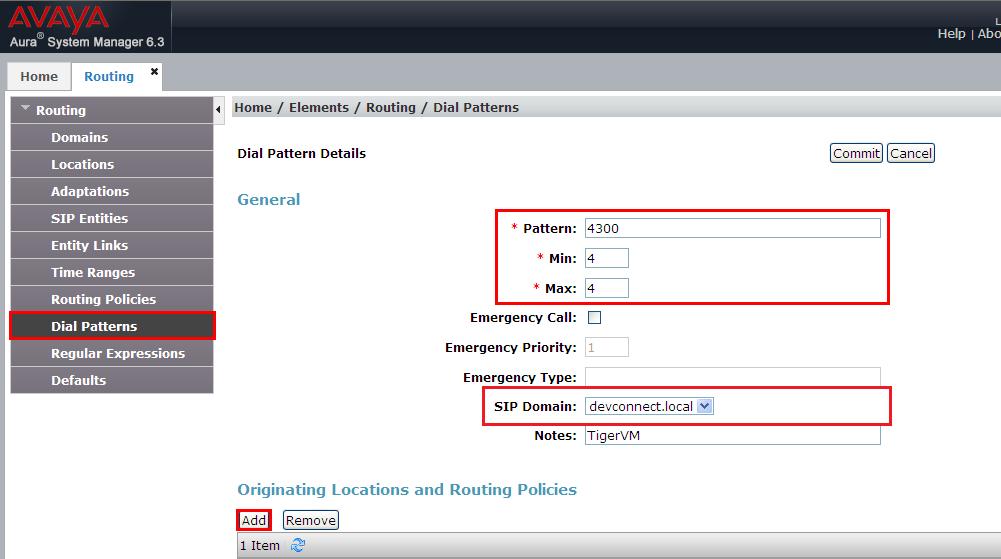 2.8 Configure Dial Pattern for InnLine IP In order to route calls to the InnLine IP a dial pattern is created pointing to the SIP Entity.