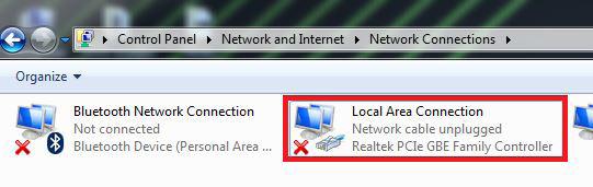 Right click on Local Area Connection or Ethernet and select Enable.