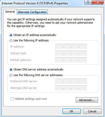 Choose the Obtain an IP address automatically and Obtain DNS server address