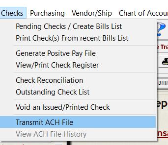 Printing Checks/ Generating ACH Any users with transmit ACH permission will be able to initiate the ACH transmission.