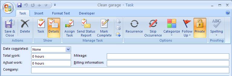 Type the information in the Total work, Actual work, Mileage, and Billing information text boxes. 8.