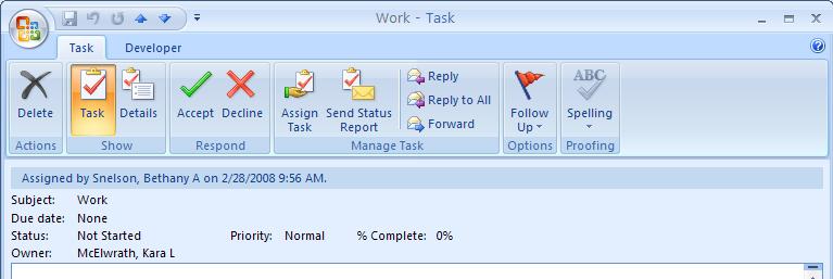 If you select the Send me a status report when this task is complete check box, you will receive a status report for each completed occurrence of the task. 7. Click Send.