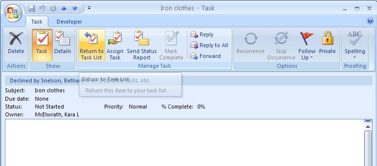 Automatically keep copies of tasks that you assign and receive automated status reports. a. On the Tools menu, click Options. b.