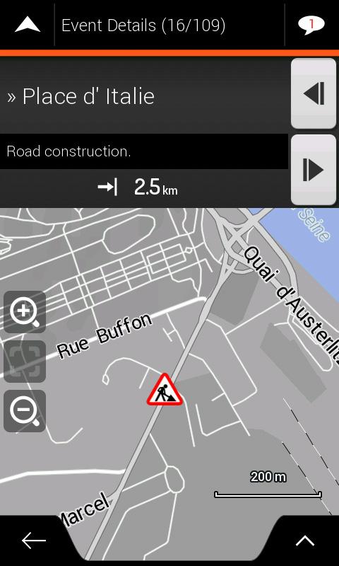 3. Tap any of the list items to see its details and to display the affected road segment in its full length on the map.