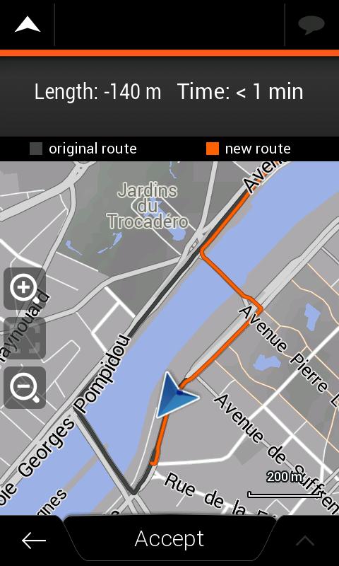 4.1.7.2 Real-time alternative routes igo Navigation app may offer an alternative route on normal roads in case of a traffic jam.