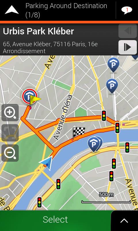 4.1.7.3 Parking around destination If you leave the planned route by exiting a motorway, igo Navigation app tries to guess the reason for making a detour.