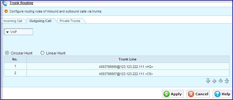 4.12.2 Setup Outgoing Call Routing Rules IT manager may setup the outgoing calls routing rules for the trunk lines that are not assigned to individual DIDs.