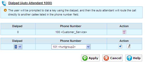 4. Click the button to assign the extensions and ext. groups to which customer service Auto Attendant calls can be routed.