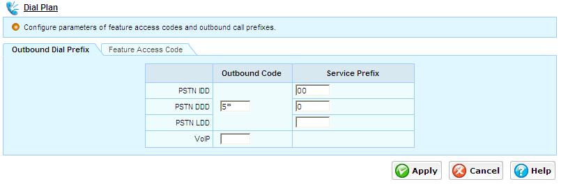 5.7 ipbx dialing plan ipbx allows users to enforce any particular outgoing call to route to either PSTN or SIP Trunk line. 5.7.1 Outbound Call Prefix Go to the page Telephony Advanced Dial Plan, the Outbound Dial Prefix tag.
