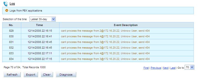 5.9 Access ipbx event logs Go to the page at Telephony Advanced Log to access system events of ipbx.