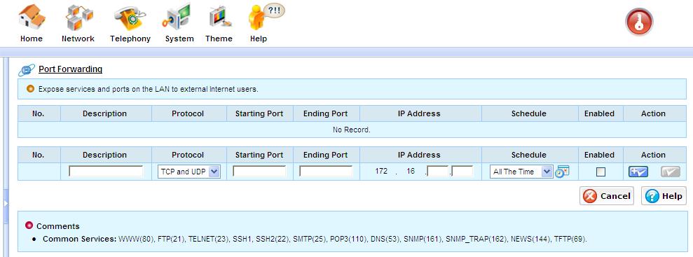 7.5.3 Port Forwarding This feature is only available at models ipbx-400f, and ipbx-404f In addition to Telephony functionality, as an edge device, ipbx also plays the role of a voice firewall and NAT